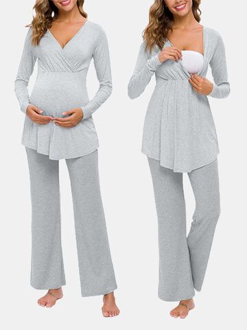 I found this amazing Multi-functional Maternity V-neck Long Sleeves Casual Nursing Pajama Suit with US$29.99,and 14 days return or refund guarantee protect to us. --Newchic Nursing Pajama Set, Nursing Clothing, Maternity Nightwear, Maternity Nursing Pajamas, Nursing Pajamas, Maternity Pajamas, Pajama Suit, Soft Pajamas, Nightwear Women