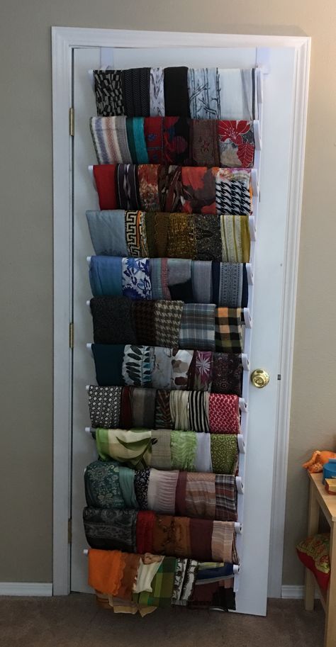 Scarf storage- this is actually a shoe rack from Whitmore, but I’m using it as a scarf storage solution. My entire collection fits on this rack! Scarf Storage Ideas, Bedroom Turned Closet, Scarf Organizer, Scarf Storage, Scarf Organization, Thick Scarf, Closet Ideas, Storage Solution, Scarfs