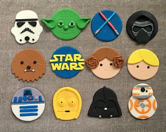 Darth vader fondant | Etsy Star Wars Baking, Star Wars Cupcake Toppers, Star Wars Dessert, Star Wars Birthday Cake, Star Wars Cupcakes, Star Wars Cookies, Fondant Cupcake Toppers, Star Wars Cake, Star Wars Princess