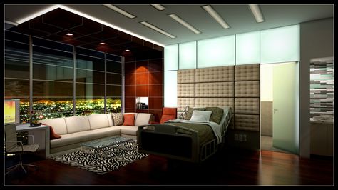 CGarchitect - VIP Patient Room. #officedecor interior #architecture Luxury Hospital Room Vip, Medical Office Interior, Healthcare Interior Design, Hospital Room, Vip Room, Hospital Interior, Medical Design, Hospital Interior Design, Hospital Design