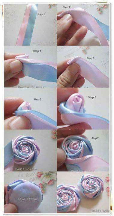 Fabric Roses Diy, Sulaman Pita, Ribbon Flowers Diy, Satin Ribbon Roses, Ribbon Flower Tutorial, Diy Flores, Ribbon Embroidery Tutorial, Satin Ribbon Flowers, Fabric Flower Tutorial