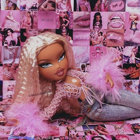 Pink 00s, Bratz Cloe, Bratz Doll Makeup, 00s Aesthetic, Black Bratz Doll, Bratz Doll Outfits, Brat Doll, Bratz Girls, Bratz Inspired Outfits