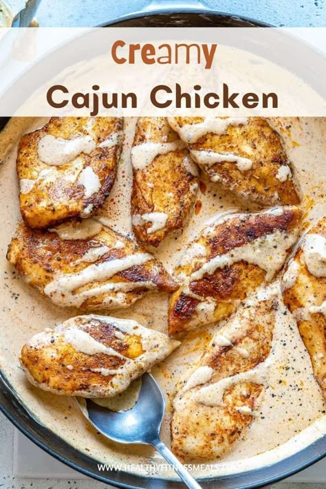 Cajun Chicken Breast, Cajun Cream Sauce, Creamy Cajun Chicken, Cajun Chicken Recipes, Pan Seared Chicken, Fried Chicken Breast, Healthy Fitness Meals, Cajun Chicken, Sauce For Chicken