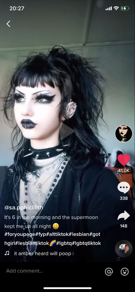 Goth Punk Hair, Work Appropriate Goth Makeup, Casual Trad Goth Makeup, Post Punk Makeup, Tradgoth Hair, Goth Makeup Casual, Dramatic Goth Makeup, Goth Makeup Without White Base, Goth Prom Hairstyles