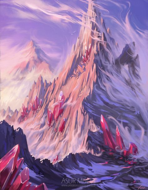 Crystal Mountain, Landscape Concept, 다크 판타지, Fantasy City, Writing Stuff, Fantasy Setting, Fantasy Places, Fantasy Art Landscapes, Fantasy Concept Art