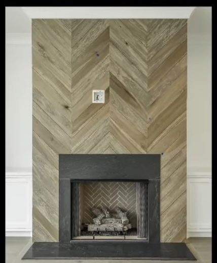 Chevron Fireplace Surround, Chevron Tile Fireplace, Chevron Fireplace, Herringbone Fireplace Wall, Chevron Fireplace Wall, Herringbone Tile Fireplace, Herringbone Wood Wall, Update Brick Fireplace, Tiled Fireplace Wall