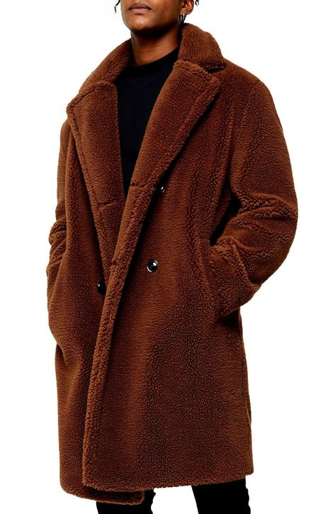 Brown Teddy Coat Outfit, Teddy Coat Outfit, Long Teddy Coat, Mens Business Shoes, Long Leather Coat, Coat Men, Suits And Jackets, Teddy Coat, Fleece Coat