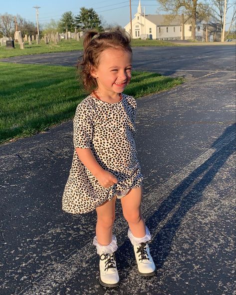 Toddler cheeta print dress with ruffle socks and white boots Toddler Girl Fashion, White Boots Outfit, Ruffle Socks, Ruffled Socks, Toddler Boots, Toddler Girl Style, Lil Baby, Baby Newborn, Newborn Pictures