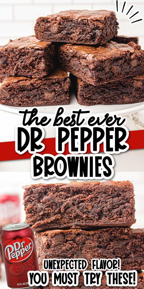 Brownies With Dr Pepper, Dr Pepper Brownies Recipes, Dr Pepper Desserts, Birthday Brownies Ideas, Dr Pepper Cookies, Coke Brownies, Dr Pepper Brownies, Boxed Brownie Recipes, Gelatin Desserts