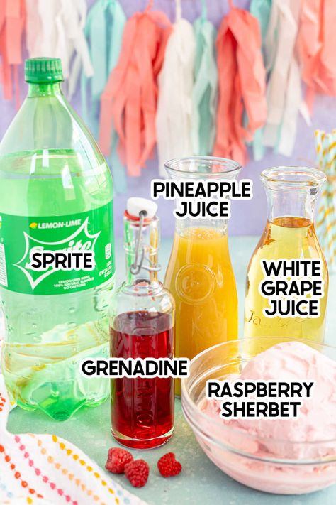 The best pink punch for baby showers, bridal showers, princess parties, and more! Easy Pink Punch, Bridal Shower Punch Non Alcoholic, Pink Baby Shower Punch, Pink Punch Recipe, Punch Non Alcoholic, Football Game Snacks, Pink Punch Recipes, Bridal Shower Punch, Shower Punch