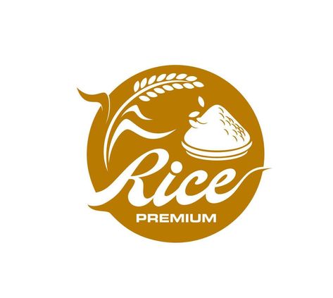 Rice icon of organic grain and cereal food package Logo Rice, Organic Rice Packaging, Rice Packaging, Organic Rice, Tree Saw, Heart Tree, Logo Banners, Cityscape Photos, Cereal Recipes