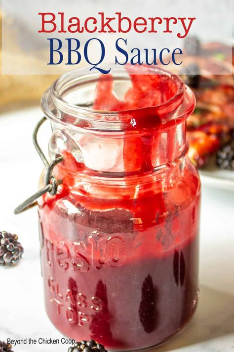 A delicious homemade BBQ sauce made with blackberries. Baste this blackberry BBQ sauce on grilled chicken or pork for a tasty meal. Jam Bbq Sauce, Blackberry Habanero Bbq Sauce, Blackberry Bbq Sauce Homemade, Blackberry Barbecue Sauce, Beet Bbq Sauce, Watermelon Bbq Sauce, Canning Bbq Sauce Recipes, Blackberry Canning Recipes, Blackberry Bbq Sauce Recipes