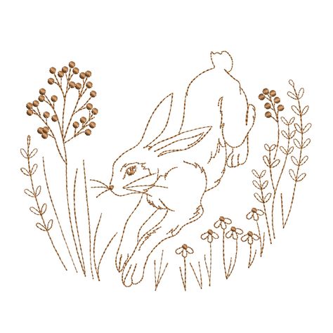 Hare Embroidery Pattern, Hare Embroidery, Rabbit Embroidery, Handmade Embroidery Designs, Vintage Spring, Handmade Embroidery, Embroidery And Stitching, Thanksgiving Turkey, Design Floral