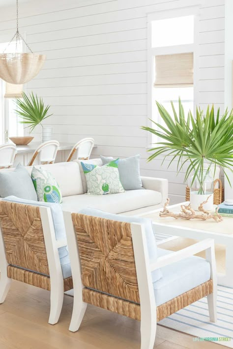 Top 15 Life On Virginia Street Blog Posts of 2023 Florida Homes Interior Design Coastal, Palm Beach Home Decor, Carolina Coastal Decor, Florida Homes Interior Design, Surf Beach House, Florida Coastal Decor, Coastal Outdoor Living, Pool House Kitchen, Florida Living Room