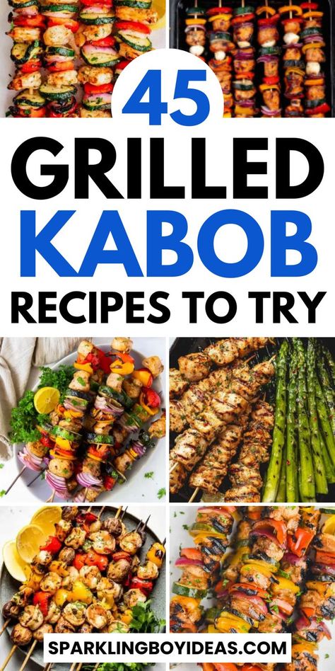 Blackstone Kabob Recipes, Easy Kebabs Skewers, Barbecue Chicken Kabobs, Meat Kabobs On The Grill, Blackstone Shish Kabobs, Blackstone Skewers, Summer Kebab Recipes, Chicken Sausage Kabobs, Chicken And Beef Kabobs