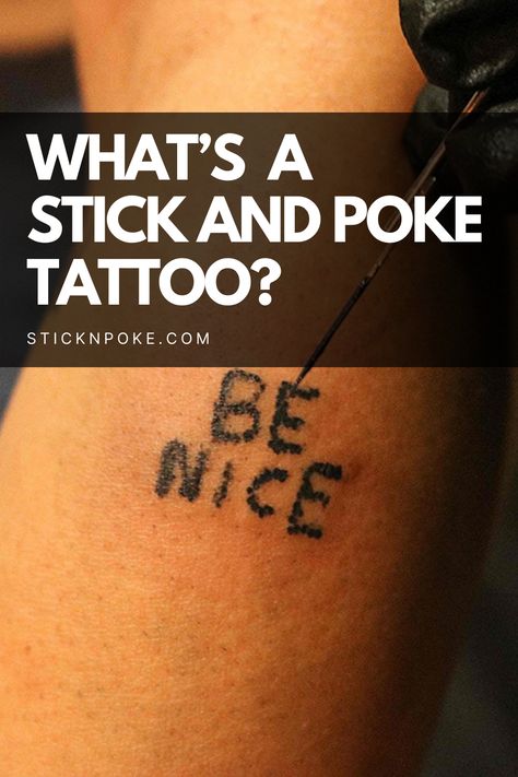 A stick and poke tattoo is a tattoo made by manually poking the skin with a sharp object and ink. So, are stick and poke tattoos amateurish or professional? Are they simple or complex? Hazardous or safe? Old school or fashionable? Actually stick and poke tattoos can be all of those things, depending on the context and especially on the artist tattooing. The way a stick n poke tattoo is performed will greatly influence the result. Stick And Poke Tattoo How To, Stick Amd Poke Idea, Stick And Poke Kit, Stuck And Poke Tattoo Ideas, Stik En Poke Tattoo, Homemade Tattoos, Diy Tattoo Permanent, Stick Poke Tattoo, Stick N Poke