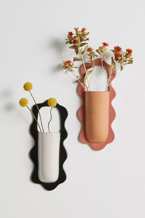 Ximena Wall Mounted Vase | Urban Outfitters Ceramic Wall Flowers, Wall Mounted Vase, Ceramic Wall Planters, Clay Wall Hanging, Pocket Vase, Hanging Vases, Cerámica Ideas, Clay Wall, Wall Vase