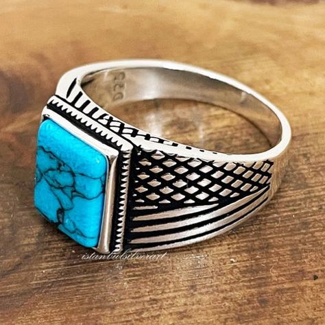 Mens Turquoise Rings, Stone Rings For Men, Mens Ring Designs, Rings Men, Turquoise Men, Silver Men Ring, Silver Birthday, Birthday Thanksgiving, Ring Turquoise