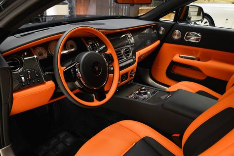 Black and Orange. Orange Car Interior, Wraith Black Badge, Bmw E46 Touring, Rolls Royce Interior, Orange Cars, E46 Touring, Art Deco Car, Military Accessories, Gold Car