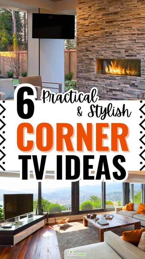 Explore our top 6 practical and stylish corner TV ideas to transform your space! From ingenious DIY solutions to elegant living room layouts with mounted TVs, discover how to perfectly fit a TV in the corner of any room. Whether it's a cozy bedroom setup, a chic living room by the window, or integrating a TV next to a fireplace, our ideas cater to all tastes and spaces, including small areas. Get inspired by our creative corner TV ideas, enhancing both functionality and style in your home! Corner Tv Mount Living Rooms, Corner Tv Ideas Living Room Layout, Corner Tv Ideas Mounted Tv, Corner Tv Decorating Ideas, Corner Mounted Tv Living Room, Corner Tv Living Room Layout, Tv In Corner Of Living Room, Diy Corner Tv Stand, Tv In The Corner