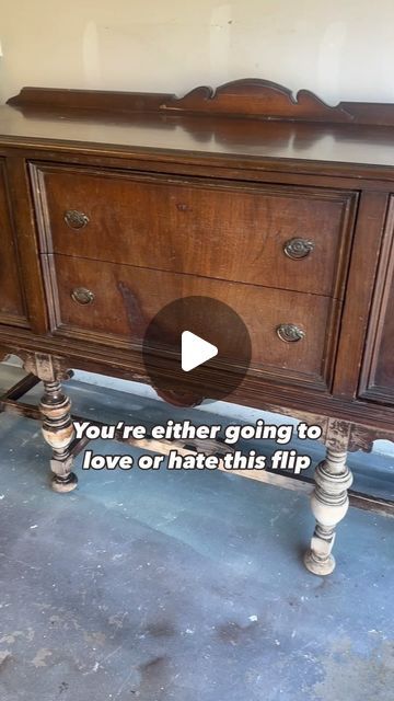 Courtney Krick | Furniture Flips & DIY on Instagram: "Comment “LIST” for products I used in this flip!”   Paint or Restore? What’s your preference? The nice thing is it can still be restored if my client ever wants it to be! Here are the steps I took to accomplish this look 👇🏼  - Scrape off existing finish - Sand with 120 then 220 to smooth out surface - Repair chipped veneer - Strip legs completely - Spray paint the body of the buffet - Touch up drawer edges by hand - Paint wash the legs - Seal the legs - Hydrate the drawers and inside of cabinets - Install new hardware  #furnitureflip #refurbish #buffet #jacobean #furnituredesign" Diy Buffet Cabinet, Inside Of Cabinets, Antique Buffet Makeover, Dresser Flip, Dresser Flips, Diy Buffet, Spray Paint Furniture, Buffet Makeover, Paint Wash