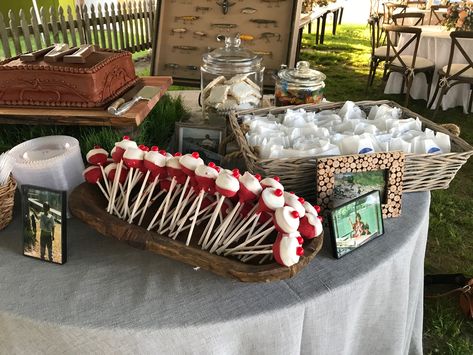 Fishing themed grooms table Fishing Themed Grooms Cake, Grooms Table Ideas Fishing, Grooms Cake Ideas Fishing, Grooms Cake Tables, Fishing Themed Wedding, Fishing Table, Grooms Table, 95th Birthday, Wedding Goodies