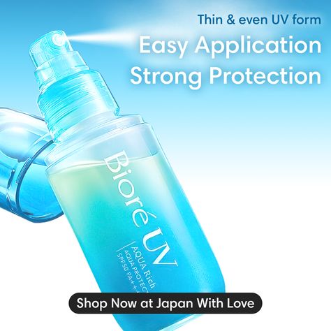 🌞✨ Biore Japan Uv Aqua Rich Aqua Protect Mist 60ml 💦 Quickly adheres and comforts to skin 💦 Forms an even UV film with no white cast 💦 Retain dewy glossy skin look and protect skin moisture 💦 Quick dry, lightwear, non-sticky and smooth texture 💦 Can be used on makeup 🔗 Shop now: https://shorturl.at/55VIQ ____________________ Japan With Love - Your #1 destination for authentic Japanese personal care, F&B, and collectibles. Global shipping. . . . . #JapanWithLoveStore #JapanWithLoveBeautyPro... Sunscreen Skincare, Glossy Skin, Skin Aqua, Love Store, Makeup Shop, Facial Care, Beauty Essentials, Smooth Texture, Skin Protection