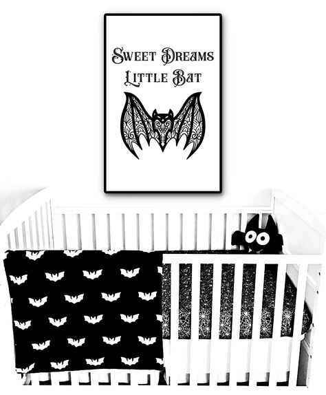 Gothic Nursery Decor artwork for the little baby bat in the family. This is an attractive mandala design bat that can be ordered with the design as black on white or the design is white on black. The size options for this artwork are either 8x10 inch 11x17 inch 12x18 inch or 13x19 inch. Your artwork will be printed on presentation media stock paper,  with the color option you choose. All sizes will print with a white border so artwork will not be obstructed by placing in your frame.  If you woul Spooky Nursery Theme, Baby Nursery Inspiration Small Room, Halloween Nursery Decor, Bat Themed Nursery, Spooky Nursery Ideas, Goth Baby Room, Goth Nursery Ideas, Dark Nursery Ideas, Witchy Nursery