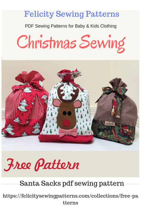 Diy Christmas Sacks, Santa Sacks Diy, Santa Sack Pattern, Christmas Sewing Patterns, Christmas Gift Sack, Santa Sacks, Christmas Sewing Projects, Gift Bags Diy, Free Pattern Download