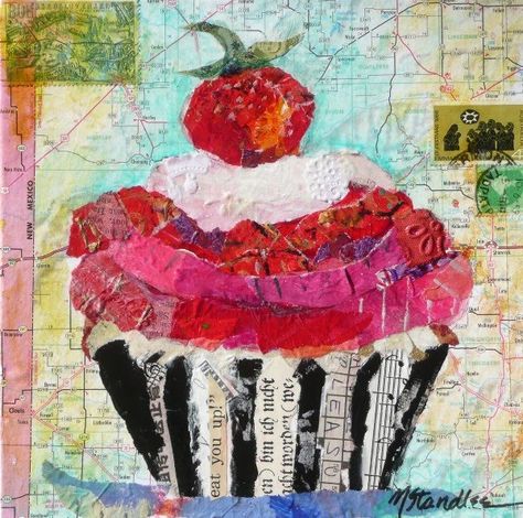 Mixed Media Art Techniques | ... Paper Mixed Media Collage by Contemporary Texas Artist Nancy Standlee Life Flower, Cupcake Art, Paper Collage Art, Texas Artist, Hur Man Målar, Middle School Art, Painted Paper, Elementary Art, Pics Art