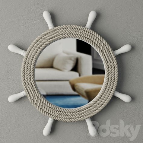 3d models: Mirror - Ship's Wheel Mirror Mirror Nursery, Nautical Mirror, Beach Theme Decor, Ship Wheel, Rope Crafts, Lake House Decor, Beach Crafts, Diy Mirror, Rope Design