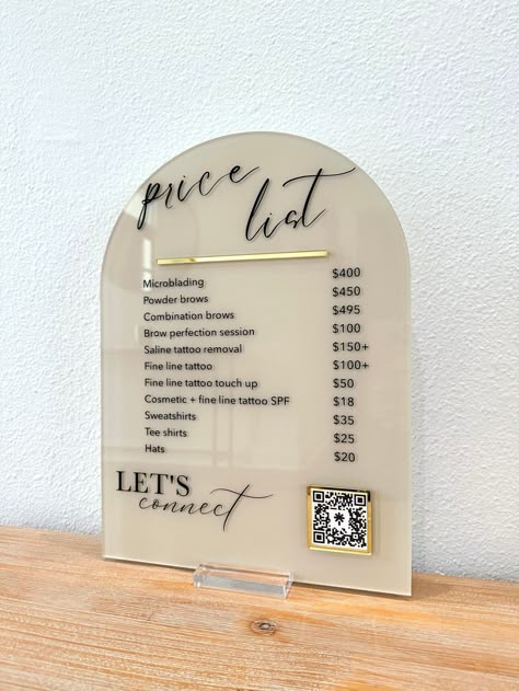 Price List Sign, QR Code Business Sign, Business Connect, Social Media Sign, Payment Sign, Instagram, Venmo, Facebook, Connect With Us Price List Acrylic Sign, Aesthetician Office Ideas, Acrylic Price List Sign, Esthetician Supply List, Acrylic Signs For Business, Permanent Jewelry Price List, Vision Board Esthetician, Esthetics Room At Home, Spa Ideas Business Interior Design