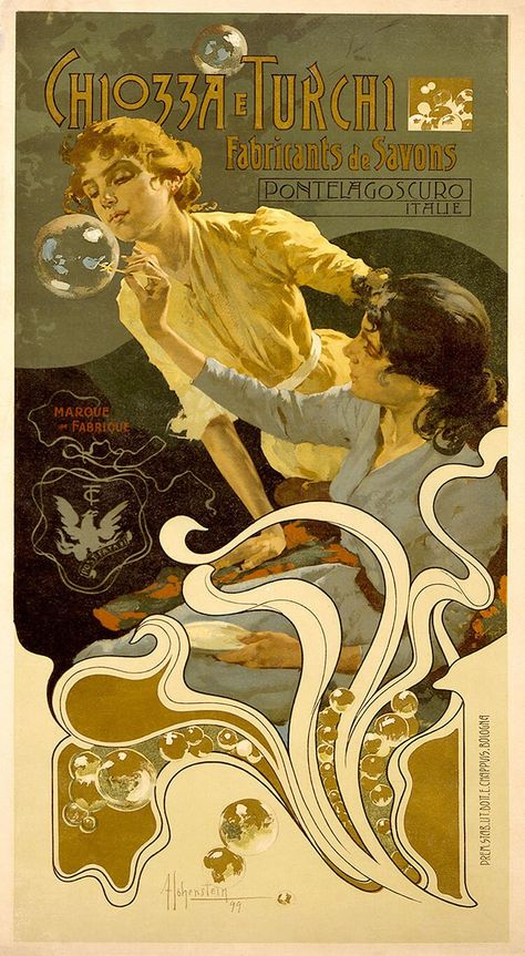 Vintage French Posters, Space Invader, Italian Posters, Etiquette Vintage, Art Nouveau Illustration, Art Nouveau Poster, French Poster, Blowing Bubbles, Alphonse Mucha