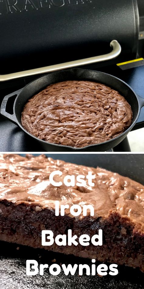 Cast Iron Baked Brownies - Slowpoke Cooking Brownies On The Smoker, Smoker Brownies, Cast Iron Desserts On The Grill, Cast Iron Skillet Smoker Recipes, Dutch Oven Brownies, Cast Iron Brownie Recipes, Skillet Brownies Cast Iron, Traeger Brownies, Cast Iron Baking Recipes