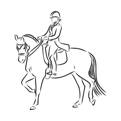 A sketch of a dressage rider on a horse ... | Premium Vector #Freepik #vector #horseback-riding #horse-riding #equestrian #stallion Horse Coloring Books, Woman Riding Horse, Female Horse, Equestrian Events, Horse Sketch, Free Horses, Bay Horse, Horse Silhouette, Dressage Horses