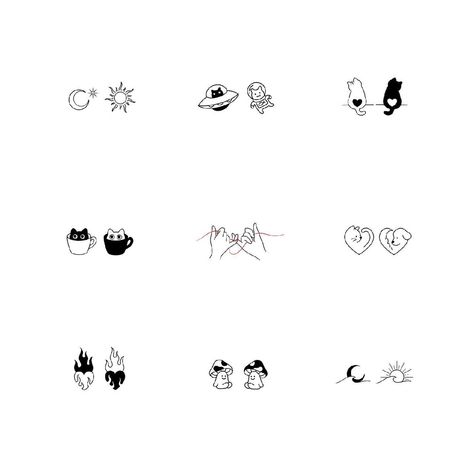 Micro Tattoo Friends, Tiny Tattoos For 3 Best Friends, Set Tattoo Friends Minimal, Friend Cat Tattoo, Minimalist Matching Tattoos Couple, Bestie Cat Tattoos, Matching Friend Cat Tattoos, Bff Cat Tattoos, Small Friendship Tattoos