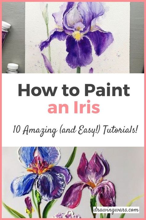 How To Paint An Iris In Acrylic, Iris Painting Acrylic, Iris Flowers Painting, Iris Flower Painting, Iris Drawing, Blue Iris Flowers, Flowers Step By Step, Acrylic Flower Painting, Painting Flowers Tutorial