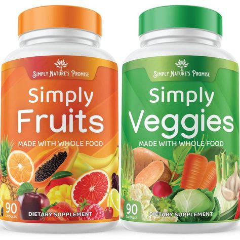 Simply Nature's Promise - Fruit and Vegetable Supplements - 90 Veggie and 90 Fruit Capsules - Made with Whole Food Superfoods, Packed Vitamins & Minerals - Soy Free - No Fillers or Extracts Balance Of Nature, Different Fruits And Vegetables, Different Fruits, Green Fruit, Fruits Vegetables, Usda Organic, Soy Free, Fruits And Veggies, Herbal Remedies