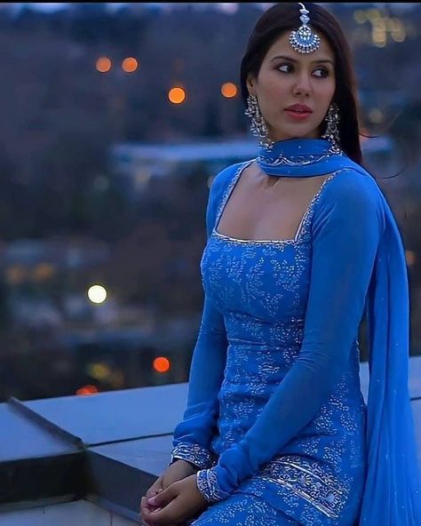 Sonam Bajwa Sharara Suit, Sonam Bajwa Punjabi Suits, Sonam Bajwa Blue Suit, Bole Chudiyan Kareena Outfit, Blue Suits Women Indian, Sonam Bajwa Suits, Punjabi Dress Design, Sonam Bajwa, Designer Dresses Elegant