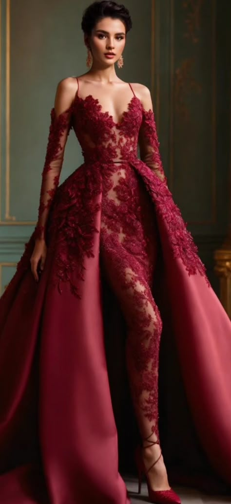 Wine Red Wedding Dress, Wine Red Wedding, Red Wedding Dress, Women In Red, Gowns Couture, Im So Fancy, Jewelry Flowers, Bordeaux Wine, Elegant Lady