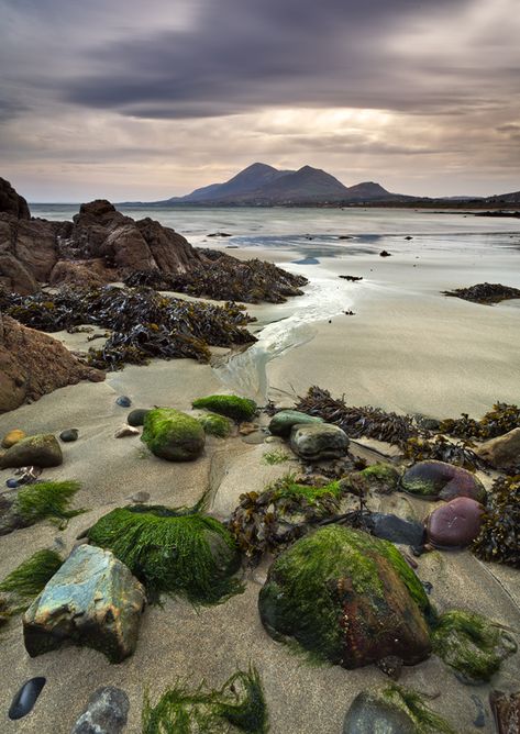 Looking towards Croagh Patrick from Old Head Beach in Co Mayo, Ireland Irish Landscape Photography, Croagh Patrick Ireland, Old Ireland, Croagh Patrick, County Mayo Ireland, Mayo Ireland, Ireland Beach, County Mayo, Old Head