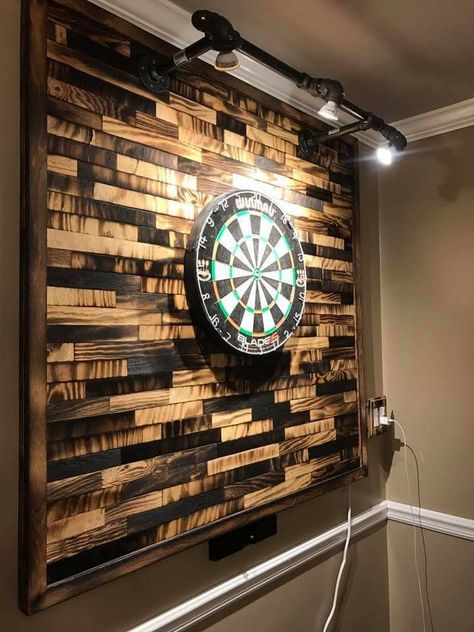 Dart board Classy Dart Board, Home Darts Room, Bar Dart Board, Barn Games Room, Hidden Dart Board Ideas, Dart Board Backboard Diy, Diy Dart Board Backing, Dart Board Ideas, Dart Board Wall Ideas