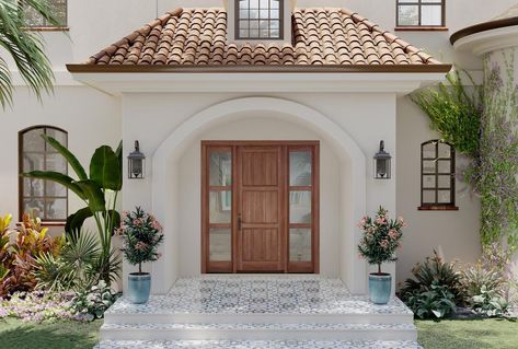 Spanish Front Door, Mediterranean Front Door, Mediterranean Front Doors, Modern Farmhouse Layout, Mediterranean Doors, Country Doors, Exterior Entry Doors, Custom Doors, Mediterranean Style Homes