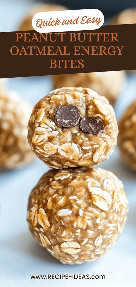 Get ready to fuel your day with these delicious Peanut Butter Oatmeal Energy Bites! This easy recipe is perfect for snacks or a quick breakfast on the go. Made with wholesome oats and creamy peanut butter, these no-bake bites are filled with natural sweetness and add a protein punch to your diet. Whether you're starting your morning or need a quick energy boost throughout the day, this recipe will satisfy your cravings while keeping you energized. Perfect for busy lifestyles, meal prepping, or a pre-workout snack! Oatmeal And Peanut Butter, Quick Breakfast On The Go, Protein Energy Bites, Oatmeal Energy Bites, Peanut Butter And Honey, Oats Peanut Butter, Fiber Snacks, Peanut Butter Energy Balls, Peanut Butter Energy Bites