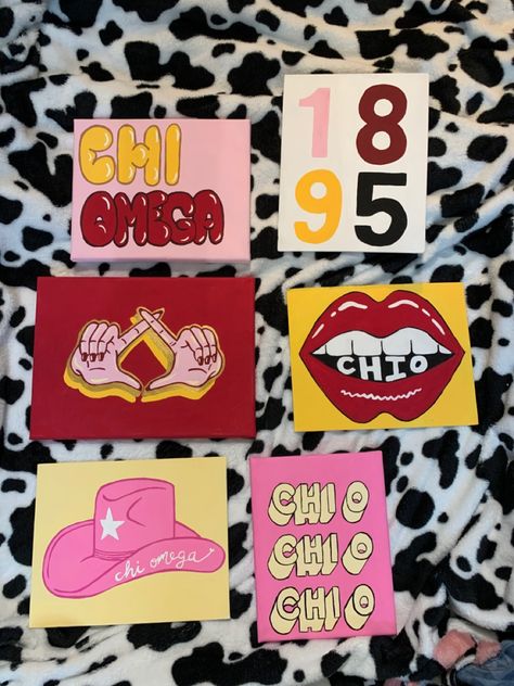 Smiley Face Sorority Canvas, Chi Omega Paintings Sorority Canvas, Chi O Canvas Ideas, Chi Omega Paintings Canvases, Chi Omega Big Little Basket, Chi Omega Canvas Painting, Chi O Canvas, Big Little Room Decorations Sorority, Big Little Paintings Sorority