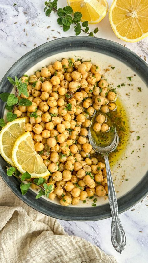 Copycat Trader Joe’s Greek Chickpeas with Cumin Tofu Protein, High Protein Snack, Greek Chickpeas, Protein Snack, Gluten Free Vegan Recipes, Chickpea Recipes, Gluten Free Dairy Free Recipes, Lunch Salads, Chickpea Salad