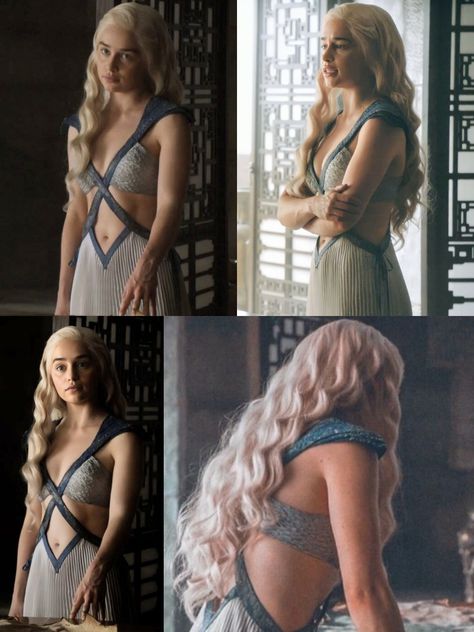 Daenerys Mereen Dress, Daenerys Targaryen Fashion, Danerys Targarian Costume Halloween, Danarys Targaryen Outfits, Danerys Targarian Outfit, Deneryes Targeryan Outfit, Criss Cross Outfit, Daenerys Blue Dress, Danarys Targaryen