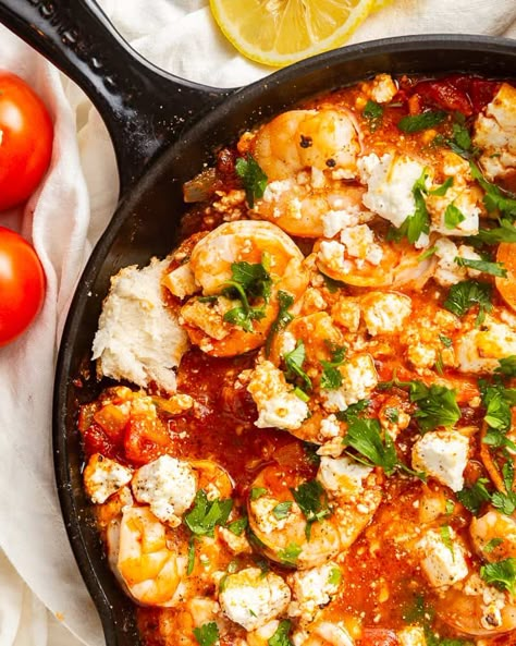 Prawn Saganaki, Shrimp With Feta, Saganaki Recipe, Greek Shrimp, Tomatoes And Feta, Greek Dinners, Salad With Feta, Shrimp Appetizers, Prawn Recipes