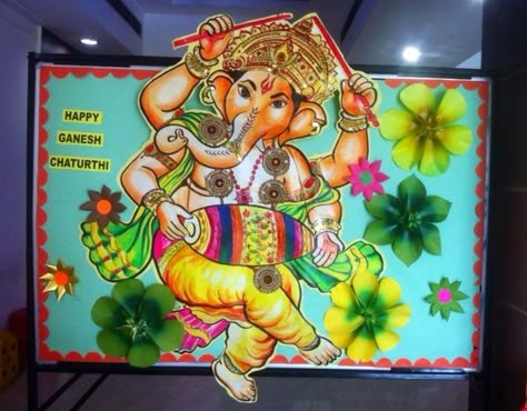 Art ,Craft ideas and bulletin boards for elementary schools: Ganesh Chaturthi Teej Festival Display Board, Ganesh Chaturthi Chart Ideas, Ganesh Chaturthi Charts For School, Ganesh Chaturthi Board Decoration, Diwali Board Decoration, Diwali Chart, Bulletin Boards For Elementary, School Decorations Diy, Diwali Board