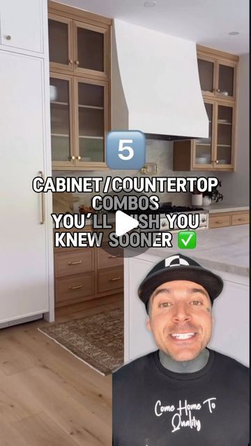 National Stone | Custom Countertops on Instagram: "5️⃣ Cabinet Countertop Combinations  • • • • • • Before making the giant leap into a kitchen or bathroom renovation this year , be CERTAIN that your cabinet and countertop combination pairs well. What I often see is homeowners enduring the stress and work of a renovation , but after all that hard work , they end up with a cookie cutter kitchen or bathroom that is identical to their neighbors home. My true belief on home renovations is to make your home unique to YOU , most importantly, stand out among the rest and really be particular about what you decide to do. Your cabinet and countertop combination in either the kitchen or bathroom area makes a HUGE statement , so do it RIGHT✅ Heres my short list of a few unique suggestions on color pa Kitchen Countertops And Cabinet Ideas, Appliance Garage Kitchen Countertops, Cabinet On Top Of Counter, Cabinets On Countertop, Kitchen Cabinet And Countertop Combos, Cabinet Countertop Combinations, Different Countertops In Kitchen, Countertop Cabinets Kitchen, Cabinet On Countertop